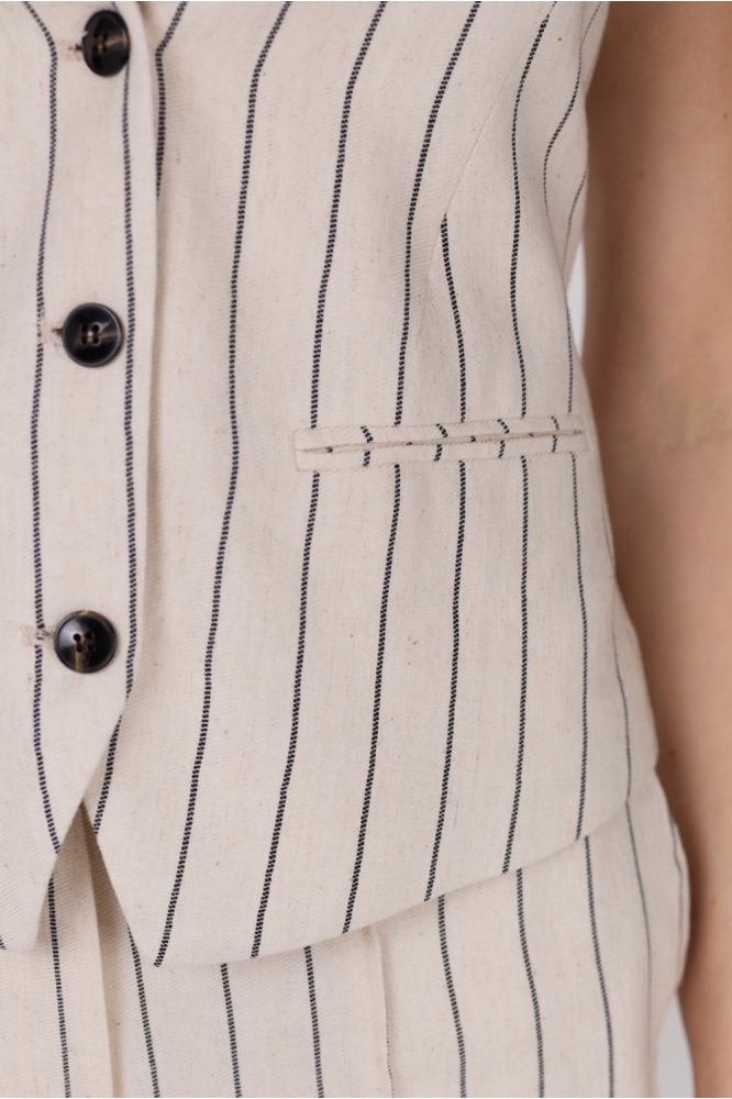 RION SS25 GILET LMS 258 STRIPE 000136 NATURAL
